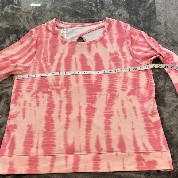 Pink Tie-Dye Long Sleeve Top with cross over straps and peekaboo hole in back - Picture 7 of 11